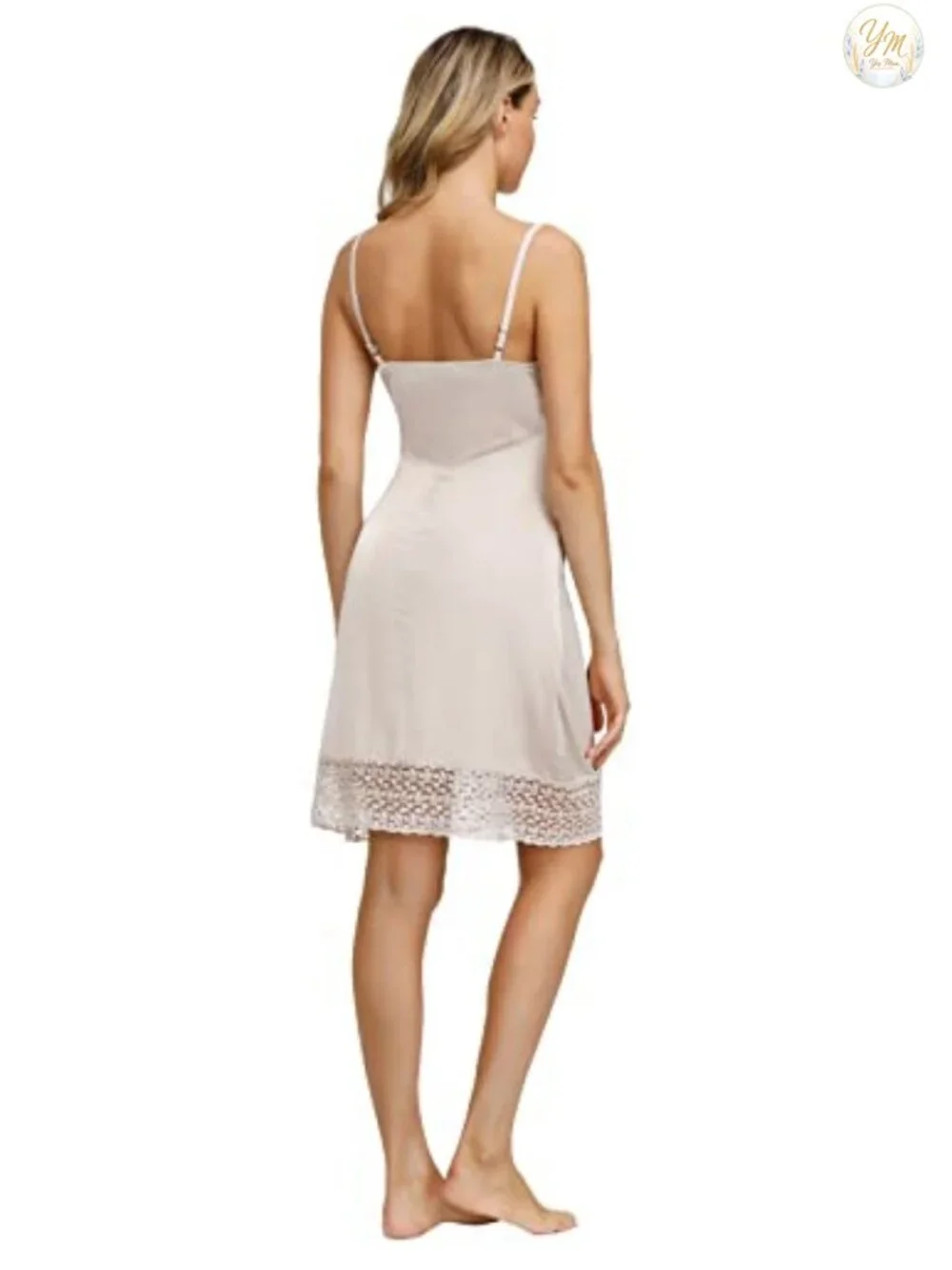 Silk Slip for Under Dress Adjustable Spaghetti Strap Lace Trim Full Slip Women